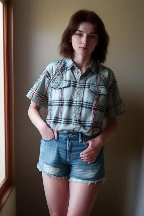 DEN_princess_tay,
(walking through a tallgrass meadow wearing (Jean shorts:1.3) and (plaid shirt:1.3), meadow, wild, overgrown, walking,:1.2), <lora:ClothingAdjuster3:-1.3>, bokeh, f1.4, 40mm, photorealistic, raw, 8k, textured skin, skin pores, intricate details  <lora:epi_noiseoffset2:1>, epiCRealism