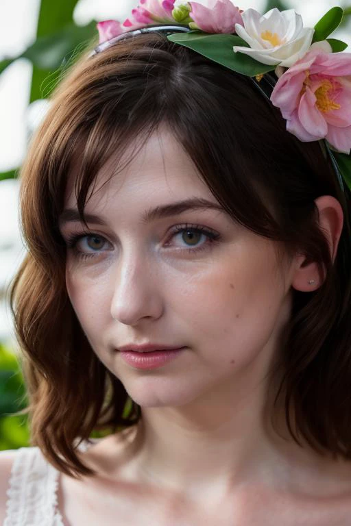 DEN_princess_tay,
in a giant glass green house filled with exotic flowers and plants wearing overalls and a bandana walking through the flowers, arboretum, green house, glass, plants, flowers, bokeh, f1.4, 40mm, photorealistic, raw, 8k, textured skin, skin pores, intricate details <lora:epi_noiseoffset2:1>, epiCRealism