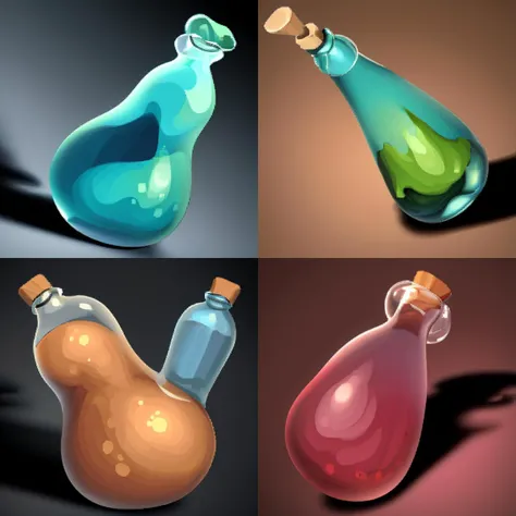 small medieval explosive artifacts and flasks,  concept arts, coherent alchemy technology, crystal, masterpiece, best quality, perfect lighting, extremely detailed, reference sheet, simple dark grey background