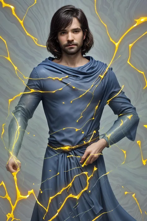 professional candid photo of a (embedding:GS-Masculine:0.8) mage, (sks person:1 male) glowing yellow eyes, wearing crackling metal embedding:kkw-el-lightning (electrified citrine thistle robes) voluminous cape, ornate velvet, bronze, obsidian, burning ether streams,  mana streams around, djinn magic embedding:kkw-el-rock citrine veins, moody, ambient, atmospheric, portrait, solo, masterpiece, high quality, depth of field, bokeh, sharp focus