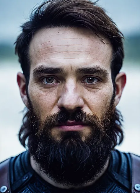 An intricate full color portrait of sks person:1 as (viking warrior), (barbarian), epic character composition, by ilya kuvshinov, alessio albi, nina masic, sharp focus, natural lighting, subsurface scattering, f2, 35mm, film grain, <lora:locon_charliecox_v1_from_v1_64_32:1.25>