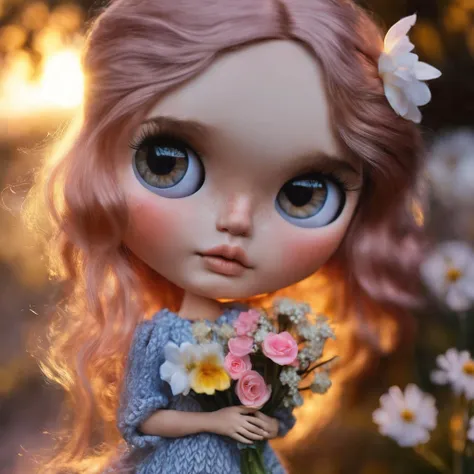 a beautiful mablythess woman with flowers, sunset light, (high detailed skin:1.2), 8k uhd, dslr, soft lighting, high quality, film grain, Fujifilm XT3 <lora:mablythess:1>