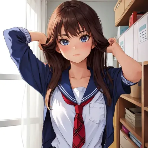 a young school girl undressing, stripping