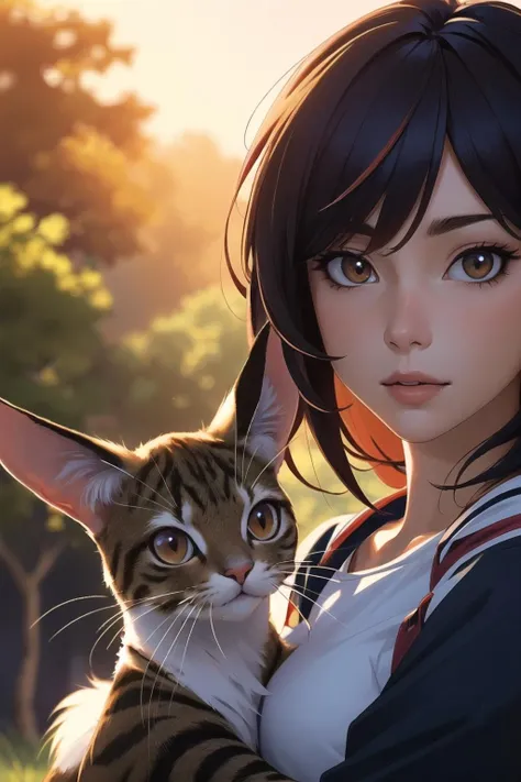 mid shot portrait photo of a real life version of Inori Yuzuriha, realistic LUT, cinematic LUT, realistic photo of a humanoid cat Flareon hybrid, anthro creature, realistic, photorealistic