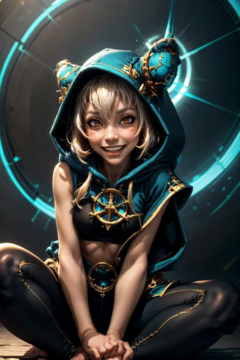 <lora:more_details:1>, <lora:wakfu-elio:1>, 1girl,mage, blue hood, female, magic portals flotaing,blue portals in background, black (((tight))) leggings, ((see-though)),sitting front camera, <lora:WakfuStyle:1>, BREAK,perfect red eyes ,Cross-legged, butterfly position, nice skin, nice face asian ,face,<lora:people_005_cosine_iter2_ 0000005_sdxl_10epoches_adafactor:-0.5>teeth smile