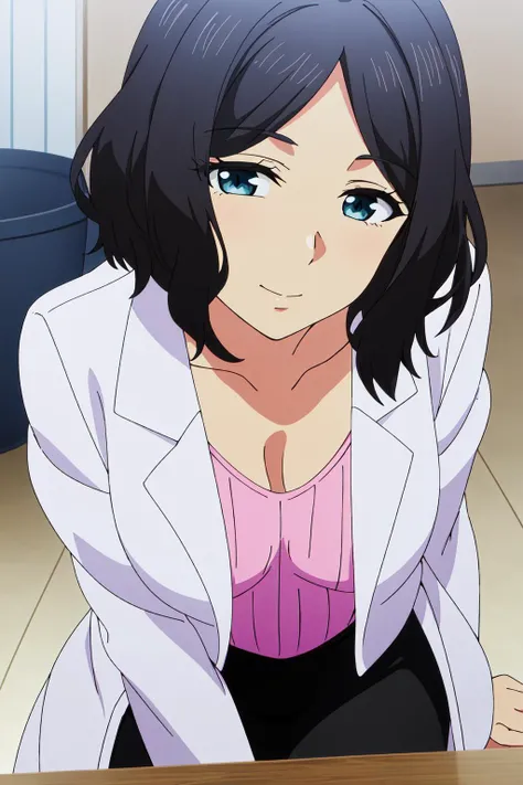 white jacket,pink shirt,cleavage, collarbone,pencil skirt, <lora:Riko_KIRIHARA_World_End-KK77-V1:0.7>, black hair,short hair,bangs,blue eyes,
1 girl, 20yo,Young female,Beautiful Finger,Beautiful long legs,Beautiful body,Beautiful Nose,Beautiful character design, perfect eyes, perfect face,expressive eyes, looking at viewer, in the center of the image,(light_smile:0.5), official art,extremely detailed CG unity 8k wallpaper, perfect lighting,Colorful, Bright_Front_face_Lighting,shiny skin, (masterpiece:1.0),(best_quality:1.0), ultra high res,4K,ultra-detailed, photography, 8K, HDR, highres, absurdres:1.2, Kodak portra 400, film grain, blurry background, bokeh:1.2, lens flare, (vibrant_color:1.2) (Beautiful,large_Breasts:1.0), (beautiful_face:1.5),(narrow_waist)