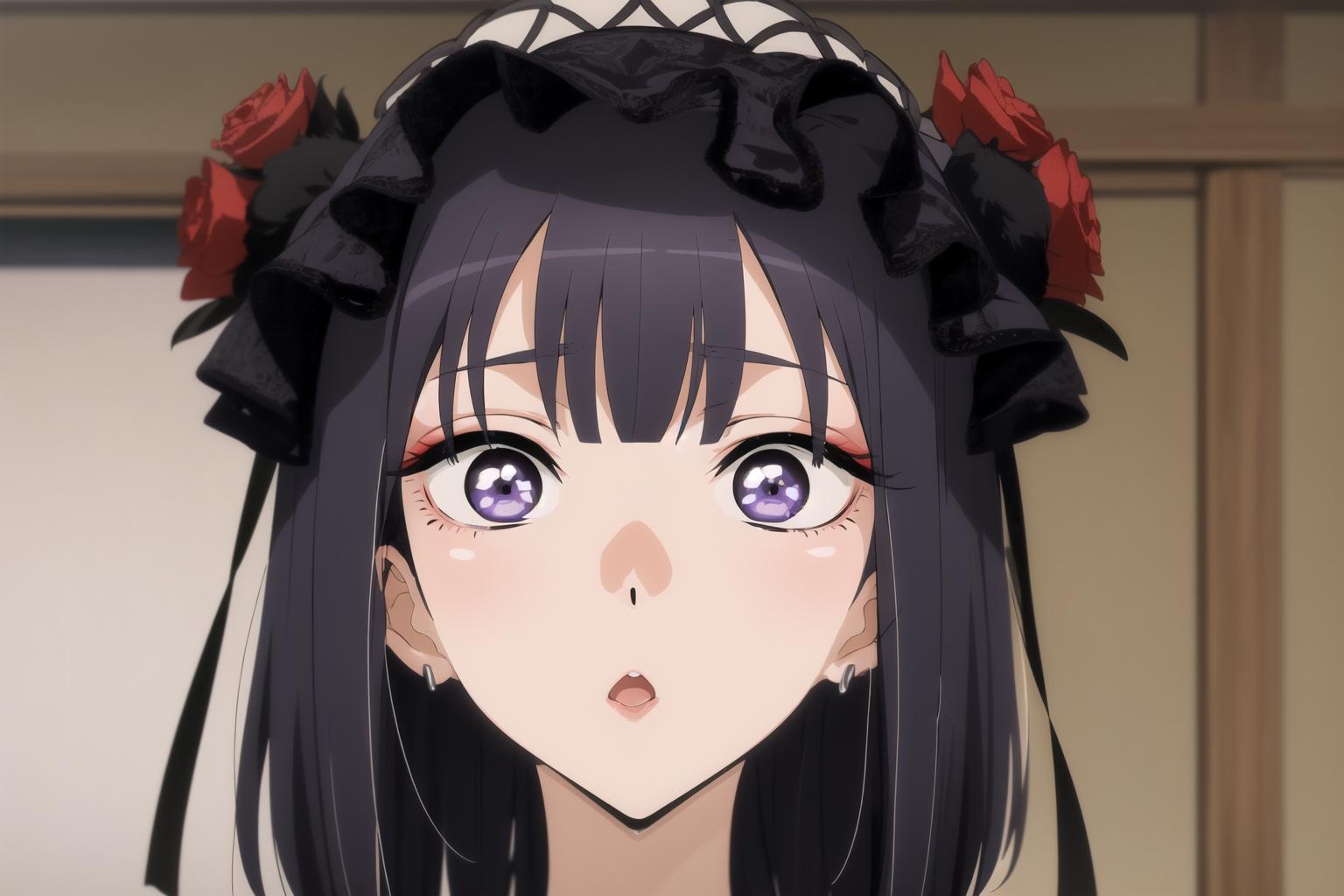 Anime girl with black hair and blue eyes wearing a black dress - SeaArt AI