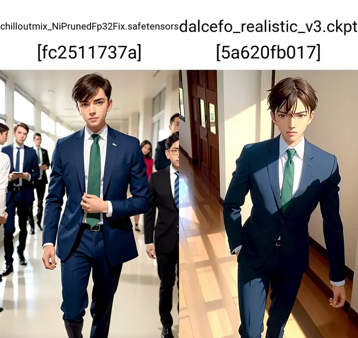 (masterpiece, top quality, best quality, official art, beautiful and aesthetic:1.2),highly detailed face, 1boy, brown hair, blue eyes, (wearing school boy uniform with (blue_school_suit and green_school_tie)), (school hallway, crowd, walking away, crowd of students in school hallway), indoor, full body, (extremely detailed, highres, highest detailed, 8k, absurdres, CG), masterpiece, best quality, <lora:Kudou Shinichi:0.7>, <lora:school_hallway_v0.1:1>