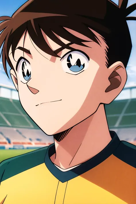 masterpiece,best quality,highres,<lora:Kudou Shinichi_:0.7>,1990s \(style\),beautiful eyes and detailed face,1boy,solo,soccer uniform,soccer field,<lora:GoodHands-beta2:1>,kicdon,