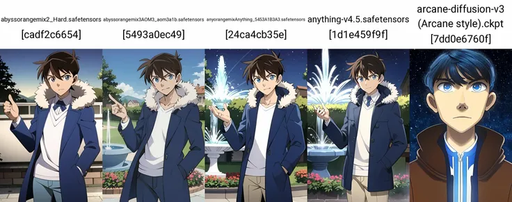 ((masterpiece)),((best quality)),ultra-detailed,illustratio,wallpaper,perfect lighting,Colorful,ultra highres,4K,photography,anime coloring, official style, 1boy, white shirt, solo, shirt, brown hair, closed mouth, short hair, blue eyes, bangs, open clothes, looking at viewer, hair between eyes, fur trim, blue coat, blue jacket, coat, jacket, open coat, pants, long sleeves, fur-trimmed coat, open jacket, standing, hood, winter clothes, hood down, casual, fur-trimmed jacket, hooded jacket,anime screencap,outdoor, street, garden,meadow,Pigeon,fountain, <lora:Kudou Shinichi:0.7>