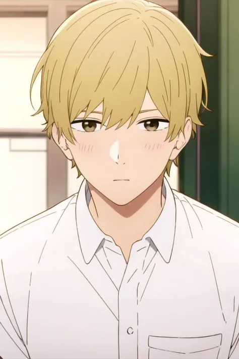 masterpiece, best quality, , 1boy, solo, male focus, looking at viewer, upper body, depth of field, <lora:shun_futami:0.70>, shun_futami, blonde hair, brown eyes
