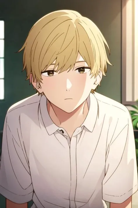 masterpiece, best quality, illustration, 1boy, solo, male focus, looking at viewer, , depth of field, <lora:shun_futami:0.70>, shun_futami, blonde hair, brown eyes