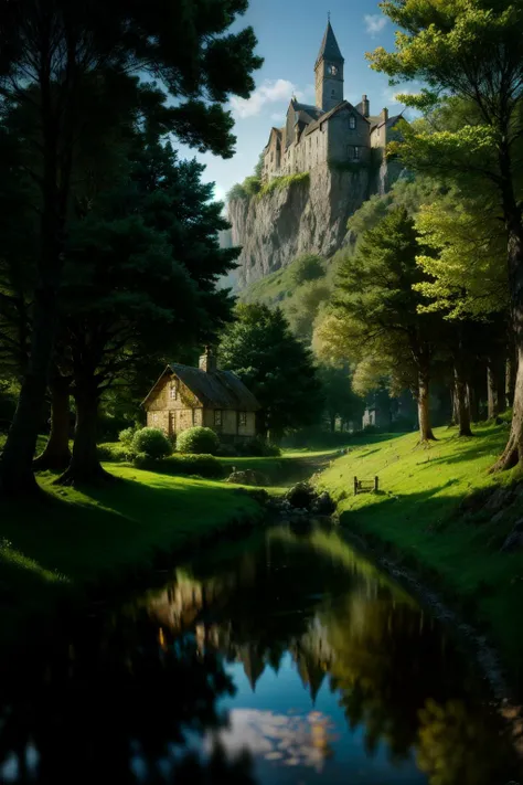celtic scenery,, insanely detailed and intricate,godrays,ray traced reflections, <lora:add_detail:0.55> ,sunny, landscape,dynamic shadows,cozy cottages,realistic