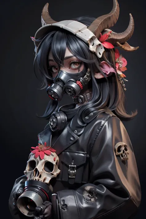 (official art,unity 8k wallpaper,ultra detailed,High quality,best quality),
(zentangle, mandala, tangle, entangle:0.6),(red, black),flat color,limited palette,low contrast,(1girl:1.2),solo,serafuku,long straight black hair,lycoris flower,(goat skull:1.3),(horror),(gloomy),blood,(gasmask:1.3),