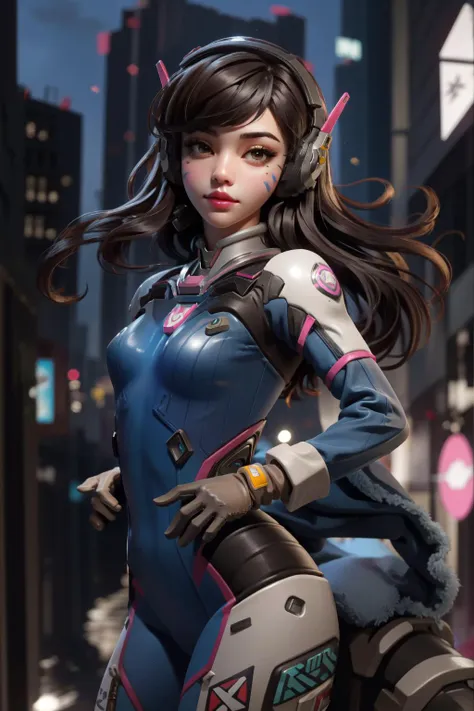 (masterpiece, best quality),  intricate details,
1girl,   <lora:dva:0.8> 1girl, d.va (overwatch), solo, long hair, whisker markings, bodysuit, brown hair, facial mark, gloves, breasts, brown eyes, pilot suit, cowboy shot, headphones, white gloves, medium breasts, swept bangs, skin tight, animal print, bangs, bunny print, ribbed bodysuit, facepaint, pink lips,