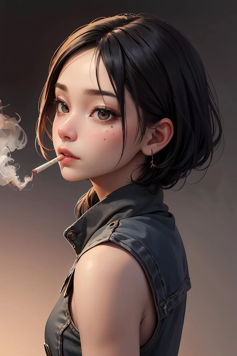 girl who smokes,Side face,Hyperrealism, drop shadow, (close-up:0.6), macro photo,
(official art,unity 8k wallpaper,ultra detailed,High quality,best quality)