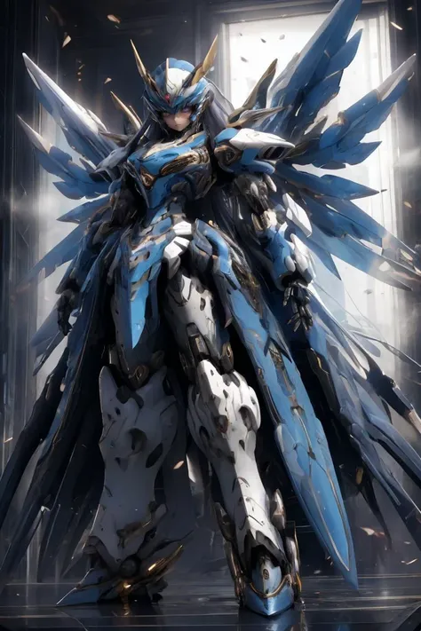 <lora:cnjj_20230628055345:0.8>,(Highest picture quality:1.3),(1girl:1.2),dramatic light,movie poster,(mecha girl:1.3),(futuristic:1.2),Detailed eye description,the portrait is centered,negative space,floating colorful ink,many colorful tattoos,tilted head,vortex magic,multicolored,beautiful detailed glow,determined expression,(silver hair:1.1),(long hair:1.2),(metallic armor:1.3),dynamic pose,asymmetrical hair,blue collared shirt,puffy dress,blue pupils,(mechanical parts:1.2),(dark color splash:1.1),straight hair,(mechanical wings:1.3),night,shiny skin,backlight,lens flare,epic detailed,colored background,looking at viewer,