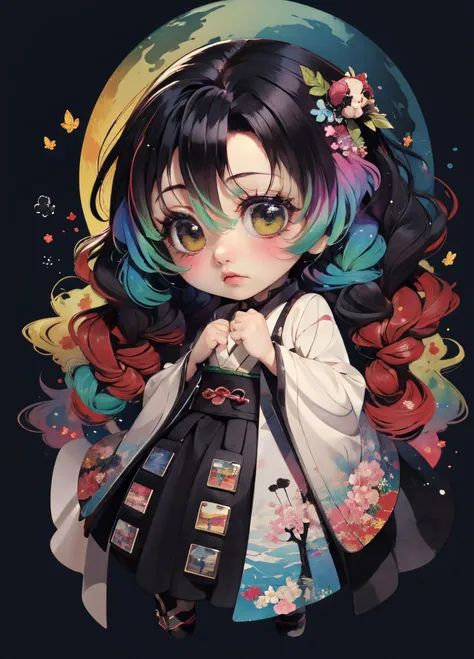(masterpiece, top quality, best quality, official art, beautiful and aesthetic:1.2),sleek,highly detailed,
(fractal art:1.2),offcial art,colorful,Colorful background,splash of color, perspective,
advertising style,magazine cover,(Simple background:1.3),
xuer Mitsuri Kanroji,1girl,solo,kanroji mitsuri,
(chibi:1.4),
<lora:xuer Mitsuri Kanroji_20240330191511:0.8>,