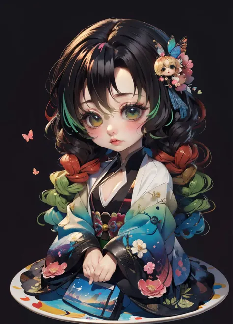 (masterpiece, top quality, best quality, official art, beautiful and aesthetic:1.2),sleek,highly detailed,
(fractal art:1.2),offcial art,colorful,Colorful background,splash of color, perspective,
advertising style,magazine cover,(Simple background:1.3),
xuer Mitsuri Kanroji,1girl,solo,kanroji mitsuri,
(chibi:1.4),
<lora:xuer Mitsuri Kanroji_20240330191511:0.8>,