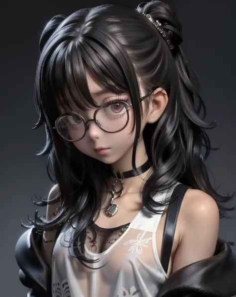 <lora:kantoku_v0.1:1>,(masterpiece, best quality),1girl,messy hair,choker,black silk pajamas,see-through,glasses,