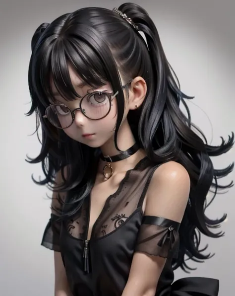 <lora:kantoku_v0.1:1>,(masterpiece, best quality),1girl,messy hair,choker,black silk pajamas,see-through,glasses,