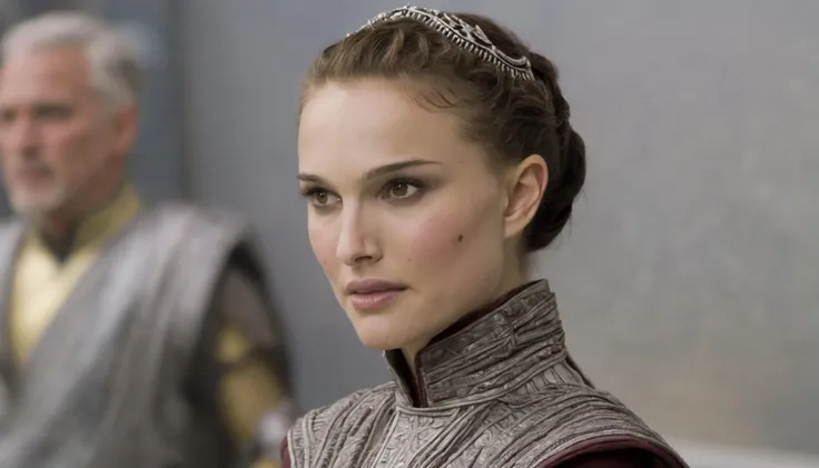 movie still of (ohwx woman) <lora:natalie_lora_sdxl_v1-000008:1> wearing a Padm Amidala costume in the movie Star Wars, depth of field, zeiss lens, detailed, great composition, centered,8 k resolution, extremely detailed, cinematic coulometry, artistic
