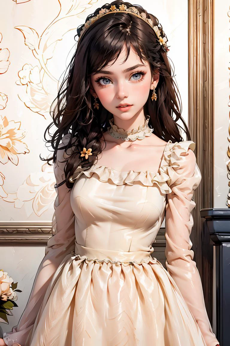 (masterpiece, best quality),1girl, beautiful face, <lora:volant_dress_v1:1> volant_dress, voldress,