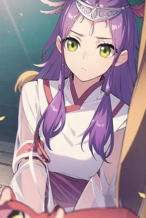 xiaoyixian, <lyco:battlethroughtheheavensxiaoyixian-lyco-nochekaiser:1>,
xiao yi xian, long hair, (green eyes:1.5), purple hair,
BREAK long sleeves, dress,
BREAK looking at viewer,
BREAK outdoors,
BREAK <lyco:GoodHands-beta2:1>, (masterpiece:1.2), best quality, high resolution, unity 8k wallpaper, (illustration:0.8), (beautiful detailed eyes:1.6), extremely detailed face, perfect lighting, extremely detailed CG, (perfect hands, perfect anatomy),
