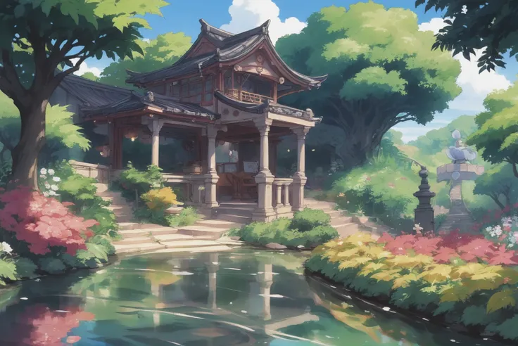 digital painting, whimsical anime movie background, a botanical garden<lora:EnvyStarlightIdyllicAnime01:1>