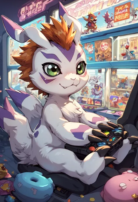 score_9,score_8_up,  <lora:OtherStyle_01:0.6>, <lora:DigimonCharacterPackV05:0.8> gomamon, source_anime, highly detailed,
arcade,playing games,