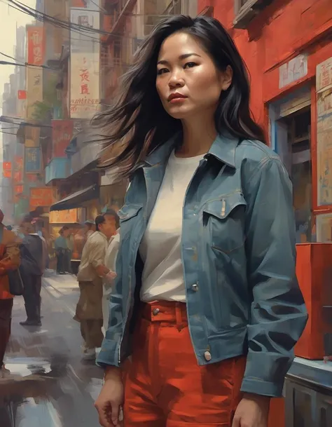 <lora:kmtrstc-000007:1>, waist up photo of kmtrstc, as a movie star, red lipstick, turtleneck sweater, buttoned up jacket, (trousers), modelshoot style, (extremely detailed CG unity 8k wallpaper), photo of the most beautiful artwork in the world, professional majestic oil painting by Ed Blinkey, Atey Ghailan, Studio Ghibli, by Jeremy Mann, Greg Manchess, Antonio Moro, trending on ArtStation, trending on CGSociety, Intricate, High Detail, Sharp focus, dramatic, photorealistic painting art by midjourney and greg rutkowski, (walking down the street), (looking at viewer), (detailed eyes:1.2), (windblown hair:1.2), (perfect eyes:1.3), ((closeup portrait:1.2)), (bokeh)
