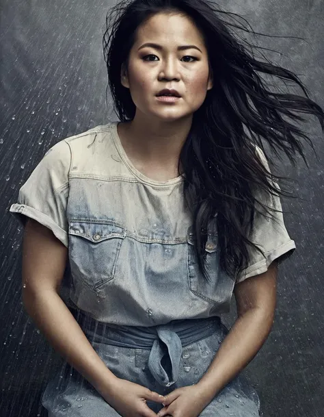 <lora:kmtrstc-000007:1>, close up photography of a beautiful kmtrstc ,downpour, soaking wet, dripping wet, wet hair, runny makeup, scared, action pose, facing viewer, accurate lighting,