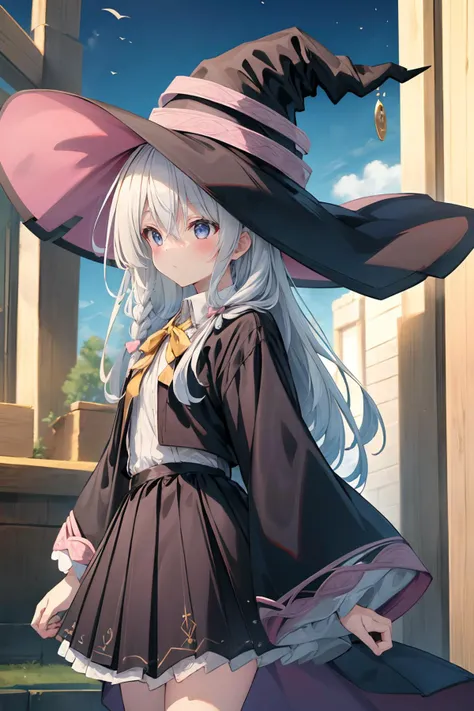 16k, highres, masterpiece, best quality,
cinematic film still a cute witch, dynamic pose, at halfway point in a movement, out of balance, looking ahead, outdoors, detailed background,
BREAK
<lora:Elaina_TV_v17.7:1>
elaina \(majo no tabitabi\), flat chest, long hair, grey hair, braid, hair bow:1.1, hair between eyes, blue eyes,
long black robe, sleeves, white collared shirt, black pleated skirt, neck ribbon, yellow ribbon, witch hat, pointy boots, bare legs, . shallow depth of field, vignette, highly detailed, high budget, bokeh, cinemascope, moody, epic, gorgeous,
film grain, grainy,