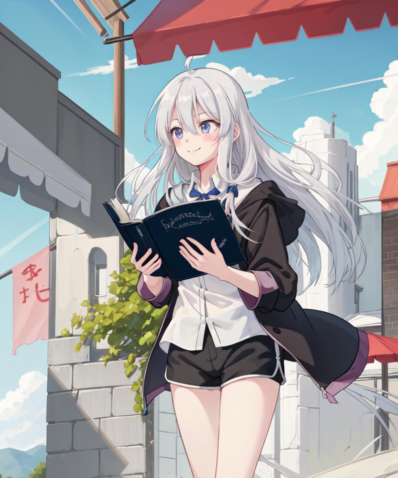 Anime girl with long white hair holding a book in her hands - SeaArt AI