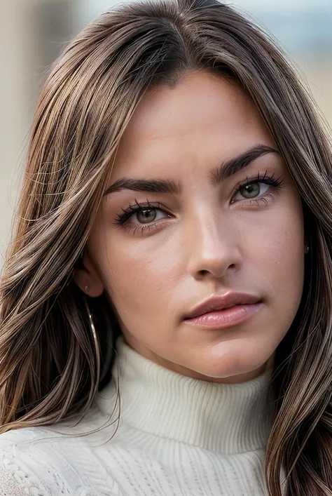 beautiful woman (Koh_KaylaCompton:.99),(masterpierce, photorealistic, best quality, 8k, dslr, absurdres,award winning photo, extremely detailed, amazing, fine detail, extremely detailed eyes and face),Closeup portrait of a classy woman, looking at viewer, wearing Cable Knit Turtleneck, in Fortaleza , standing, (depth of field:1.2), (tilt shift:1.1),
