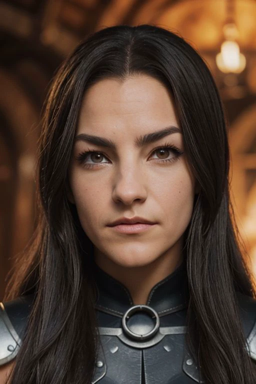 Picture, high quality, SFW, medieval rogue Koh_KaylaCompton, wearing leather rogue armor, medieval, pirate:0.2, modest, leather armor, cape, metal studs, jewelry, dimly lit tavern, close up portrait, barrels of rum, grim, dark, perfect face, perfect eyes, sharp focus, tracelight, raytraced, arrr