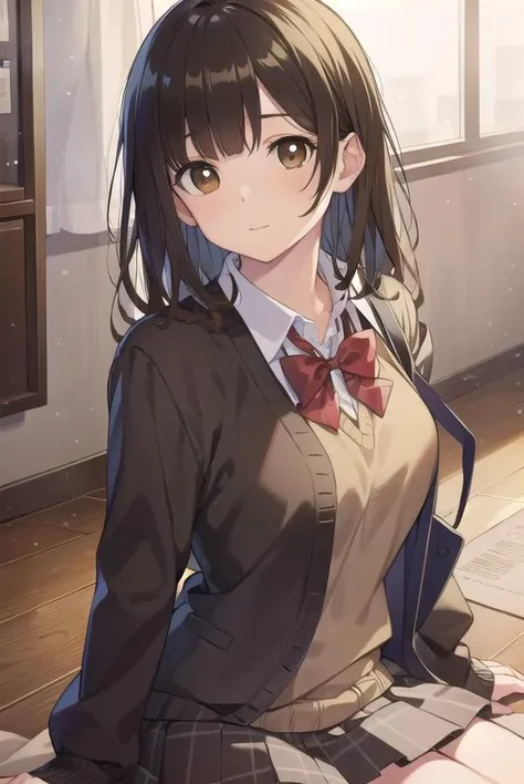 sayuogiwara, <lora:sayuogiwara-lora-nochekaiser:1>,
sayu ogiwara, brown hair, (brown eyes:1.5), medium hair,
BREAK school uniform, bow, red bow, long sleeves, sweater, shirt, collared shirt, white shirt, skirt, pleated skirt, black skirt, socks, brown sweater,
BREAK looking at viewer, full body,
BREAK indoors, classroom,
BREAK <lyco:GoodHands-beta2:1>, (masterpiece:1.2), best quality, high resolution, unity 8k wallpaper, (illustration:0.8), (beautiful detailed eyes:1.6), extremely detailed face, perfect lighting, extremely detailed CG, (perfect hands, perfect anatomy),