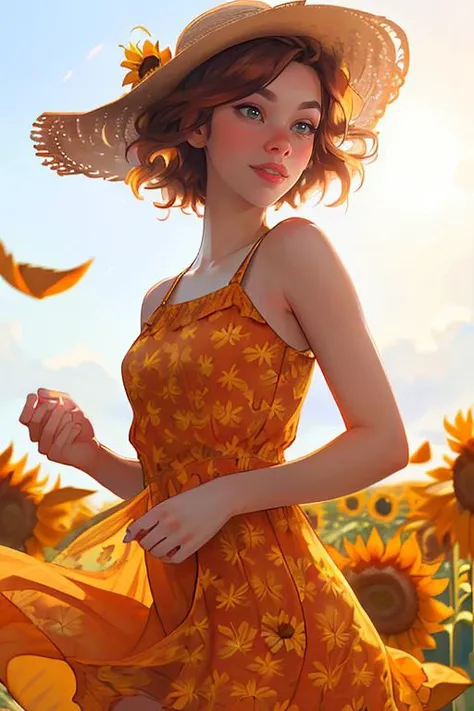DEN_elua_sg,
(walking through a field of sunflowers wearing a (summer dress:1.3) and sun hat, field, sunflowers, summer, scenic:1.2),
bokeh, f1.4, 40mm, photorealistic, raw, 8k, textured skin, skin pores, intricate details <lora:epi_noiseoffset2:1>, epiCRealism <lora:ClothingAdjuster3:-1>