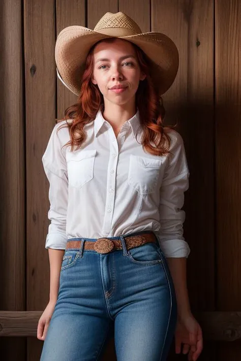 DEN_elua_sg,
(country beauty posing against a wooden fence with a plaid shirt and jeans and a cowboy hat, cow girl, country girl, cow girl:1.2),
bokeh, f1.4, 40mm, photorealistic, raw, 8k, textured skin, skin pores, intricate details  <lora:epi_noiseoffset2:1>, epiCRealism  <lora:ClothingAdjuster3:-1>