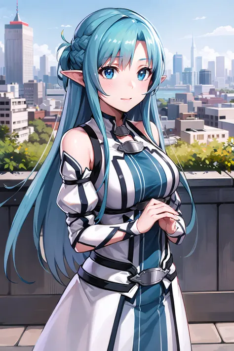 original outfit, 1girl, long hair, solo, detached sleeves, cityscape, <lora:asunaalo:1>