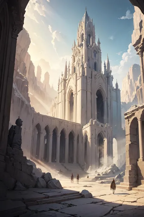 masterpiece, best quality, detailed background, the forgotten city made of white marble, grand, epic, fantasy, mystical, sunbeam, soft lighting
