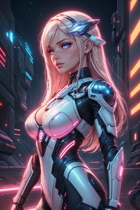 graphic design t-shirt, flat design, futuristic cyberpunk, girl in mix of tones,blonde hair, twin braids, perfect body, sexy body, topless, flashing tits, natural tits, metal skin, laser beams, purple emissive eyes, colorful tones, clean highly detailed, vector image, smoke explosion, simple background, flat white background, vibrant composition, dinamic, bright vector ((white background) )