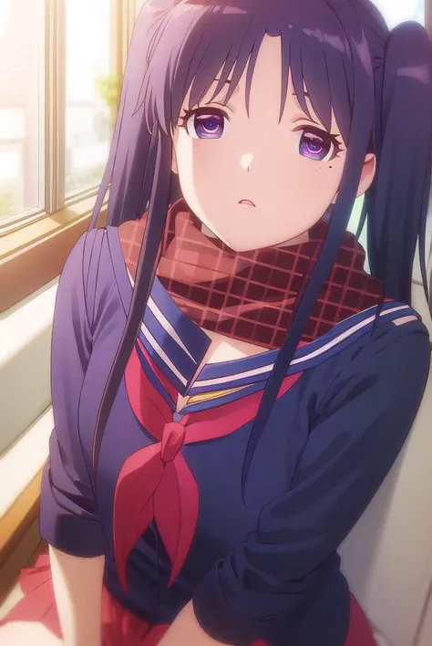 miriyanagiba, <lora:miri yanagiba s1-lora-nochekaiser:1>,
miri yanagiba, long hair, black hair, twintails, (purple eyes:1.1), mole, mole under eye,
BREAK school uniform, serafuku, scarf, red scarf, (blue serafuku:1.5),
BREAK indoors, restaurant,
BREAK looking at viewer, (cowboy shot:1.5),
BREAK <lyco:GoodHands-beta2:1>, (masterpiece:1.2), best quality, high resolution, unity 8k wallpaper, (illustration:0.8), (beautiful detailed eyes:1.6), extremely detailed face, perfect lighting, extremely detailed CG, (perfect hands, perfect anatomy),