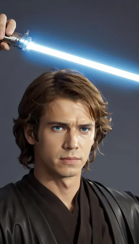 Holding lightsaber, masterpiece, best quality, 1boy, medium hair, <lora:anakin_skywalker:0.7>, anakin_skywalker