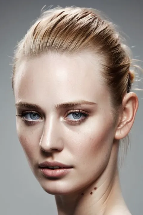 portrait of young sks woman, topless, slick hair, oiled skin, grey background, model pose,
<lora:CR-DeborahAnnWoll-malcolmrey:1.0>