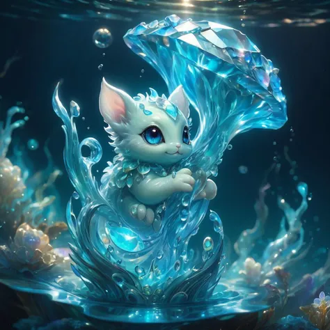 (exquisite detail)1, (perfect quality)1, (specular reflections)1, cutest ever little water elemental on top of a ceremonial opal, under the water