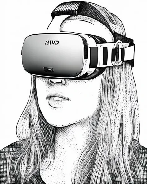 medium centred portrait of a person ((wearing) VR oculus headset) hedcut style <lora:gazsHedcutLora_:1>