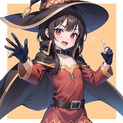 masterpiece, best quality,
1girl, solo, <lora:megumin_v3:1> flat chest, megumindef, witch hat, cape, dynamic pose
