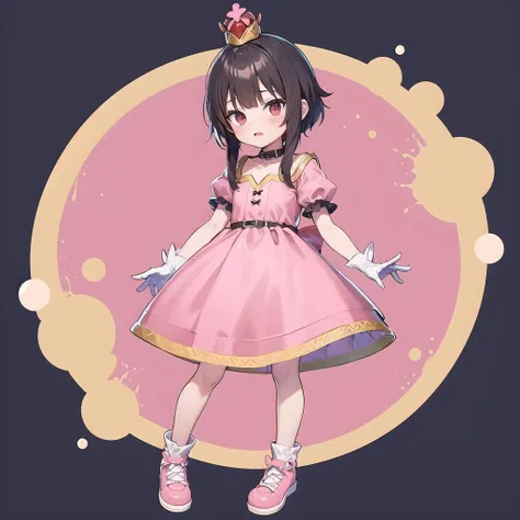 masterpiece, best quality,
1girl, solo, <lora:megumin_v3:1> flat chest, meguminrnd,
crown, dress, gem, gloves, pink dress, puffy short sleeves, puffy sleeves, short sleeves, white gloves, full body
