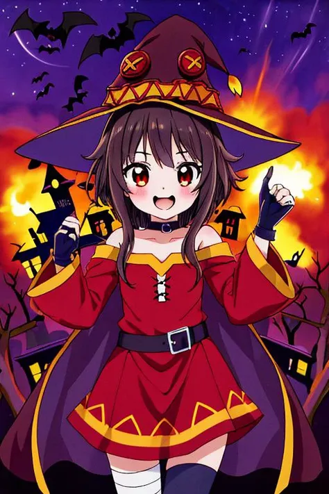 masterpiece, best quality,ultra detail,<lora:anmnr01:0.3> <lora:add_detail:0.4>,<lora:GoodHands-vanilla:0.6>,girl,petite,happy,vampire,,Halloween <lora:Icy Cold Comics:0.7>comic_panel_layout, <lora:megumin_v2:0.7>,megumin,explosion